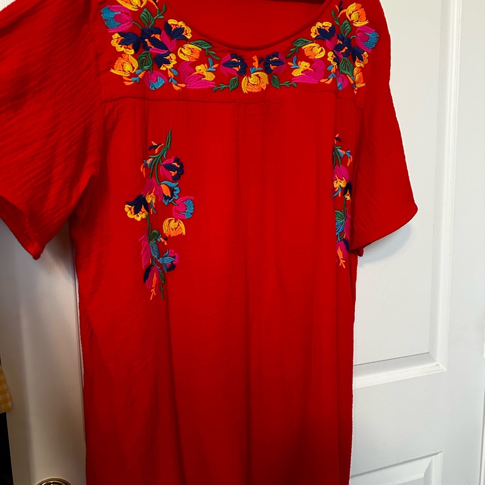 Red Floral Embroidered Top
